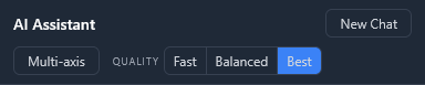 The AI Assistant Quality control with Fast, Balanced, and Best options, with Best selected