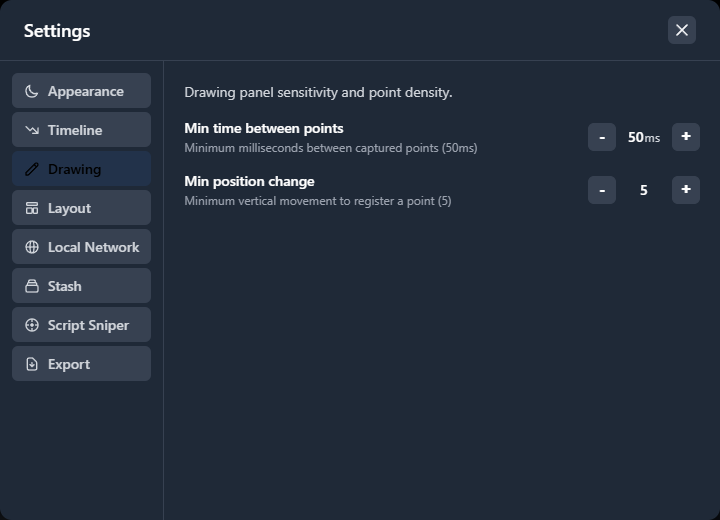Drawing settings tab