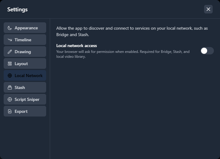 Local Network settings tab