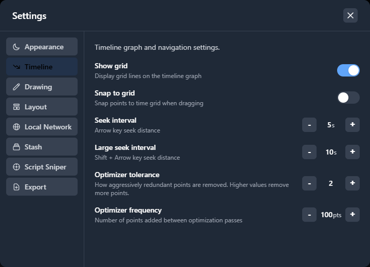 Timeline settings tab